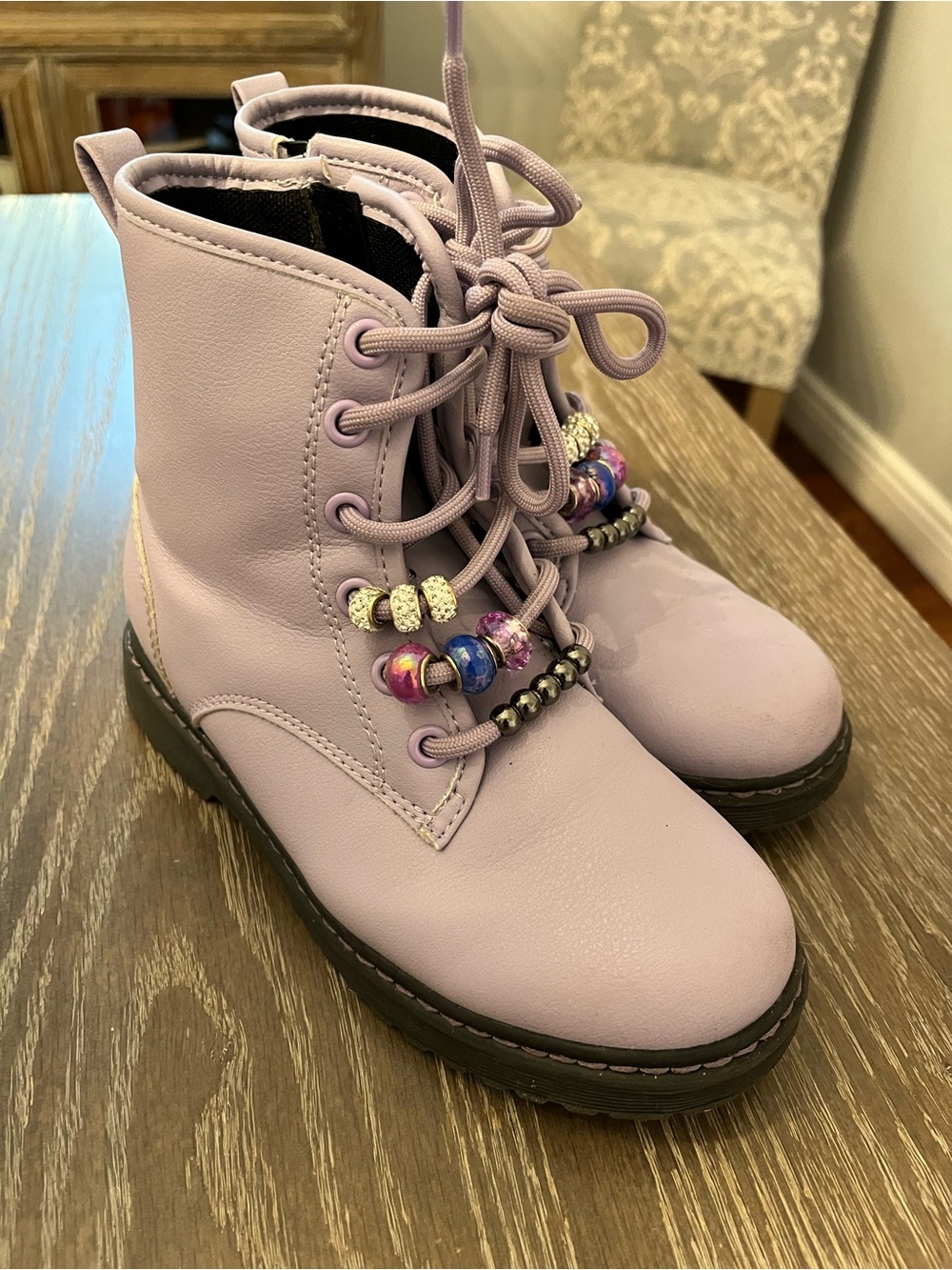 Stelle Lilac Tough Stuff Girls Combat Boots with Bead Accents